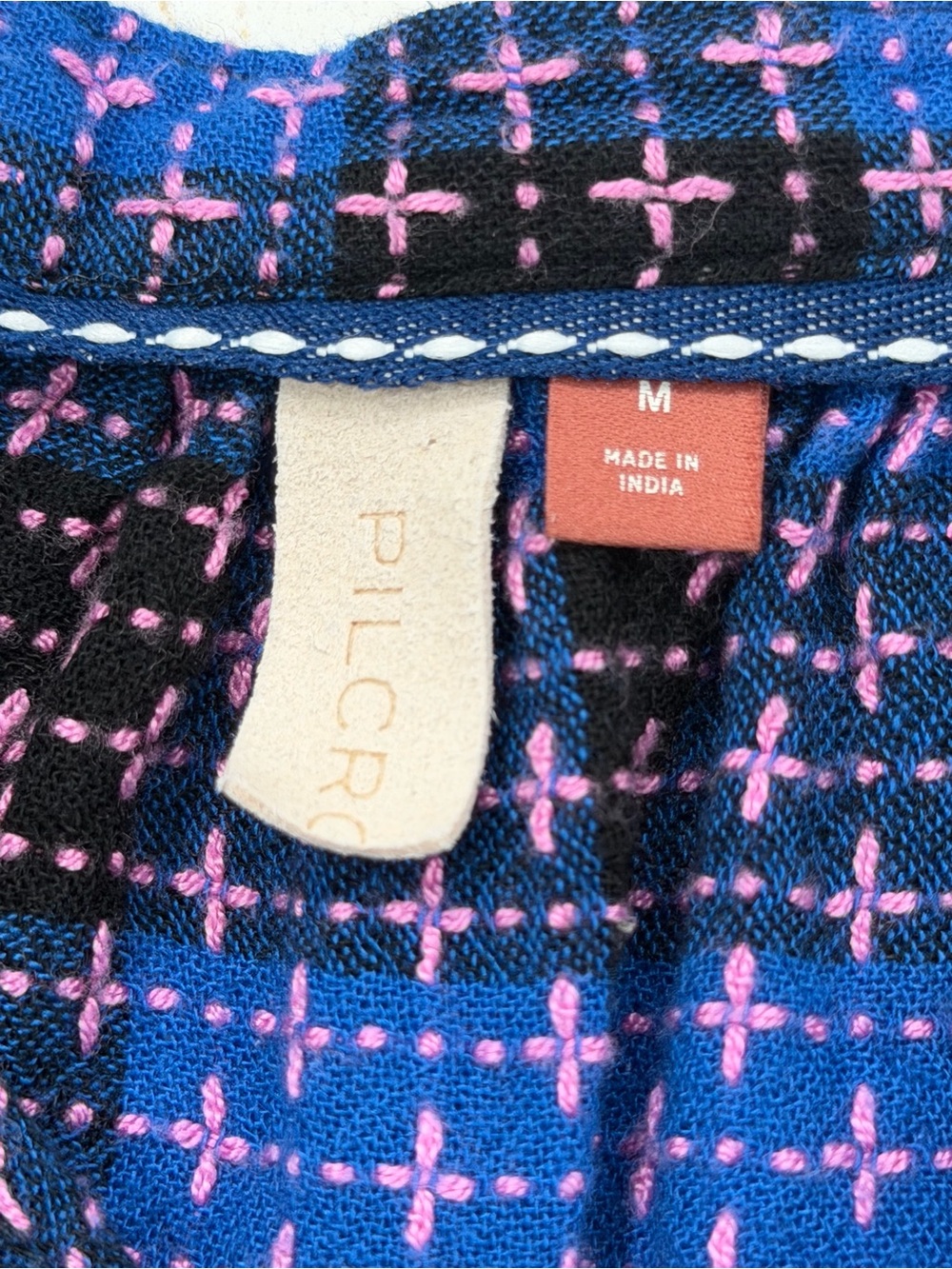 Pilcro Anthropologie Blue Black Pink Wool Blend Plaid Blouse Boho Academia - Picture 5 of 11